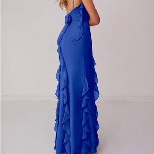 Azazie Cobalt Blue Backless Ruffle Slip Dress Size 8 Barbie Collection